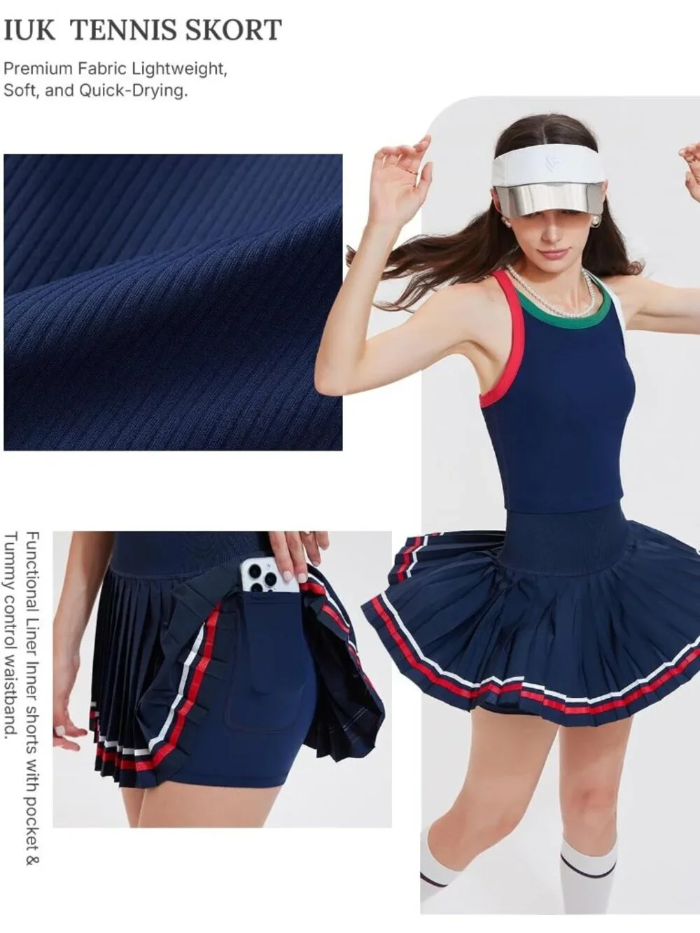 Women's Tibetan Blue 2 Piece Racer Back Tennis Skirt Tank Top Pull On Golf Dress